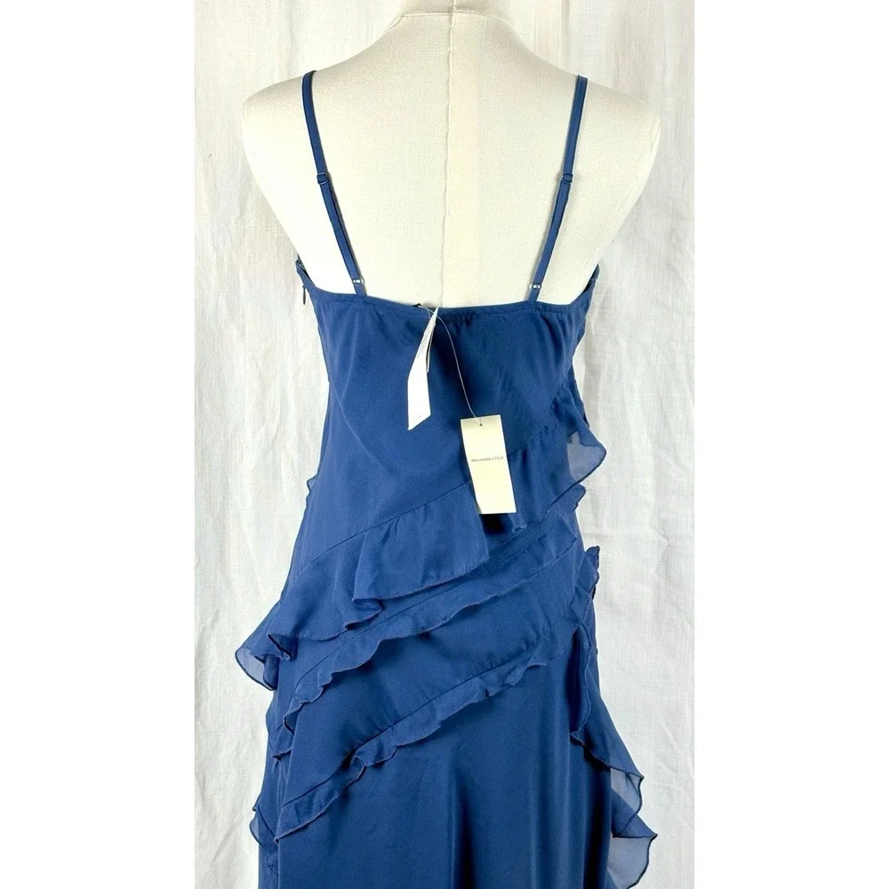 Abercrombie And Fitch Silk Maxi Dress Ruffles Blue NWT Sz S Fairy Boho Coquette
